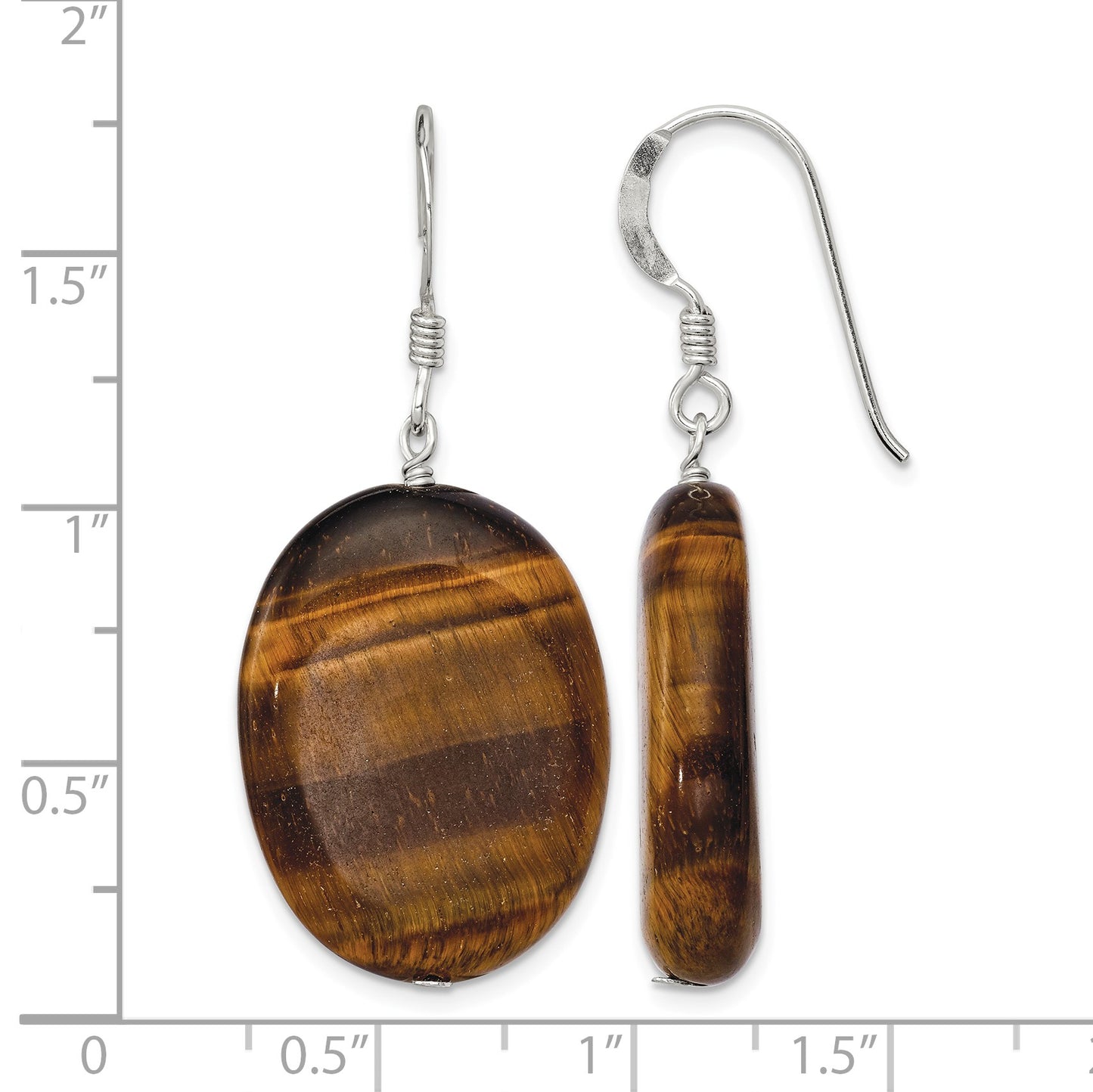 Sterling Silver Polished Tiger's Eye Oval Dangle Earrings