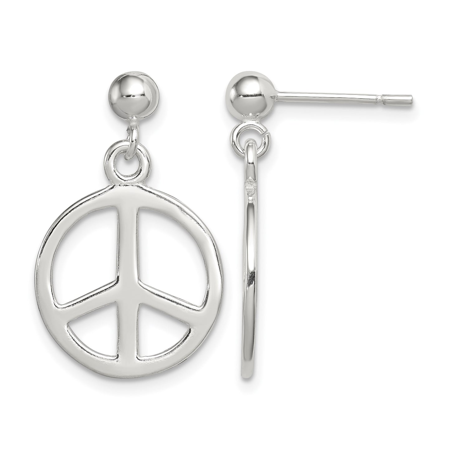 Sterling Silver Peace Sign Dangle Earrings