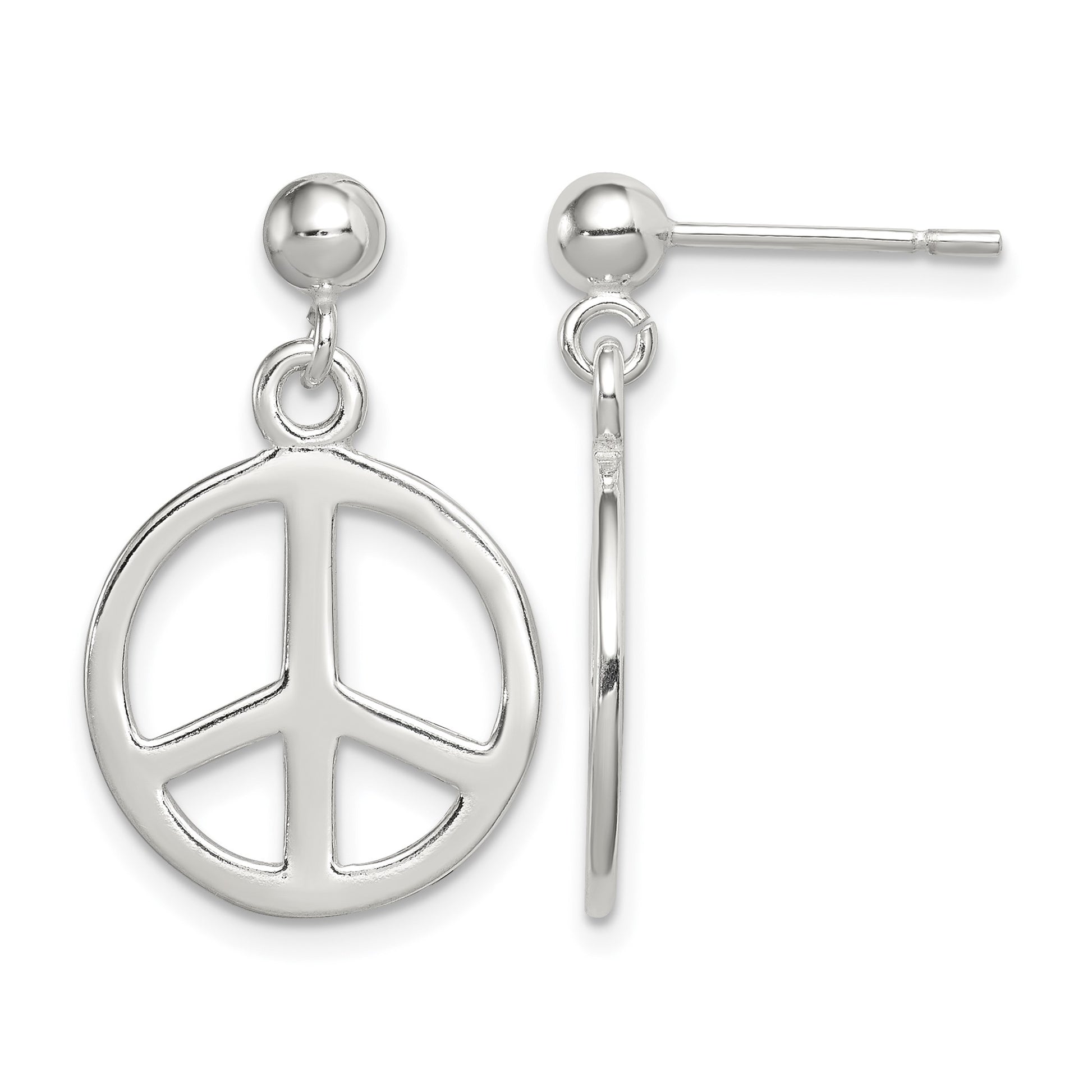Sterling Silver Peace Sign Dangle Earrings