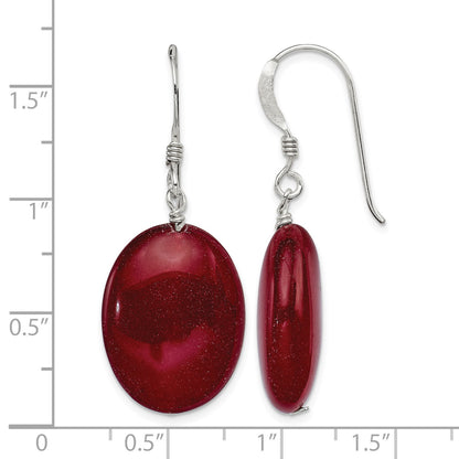 Sterling Silver Polished Red Jade Oval Dangle Earrings