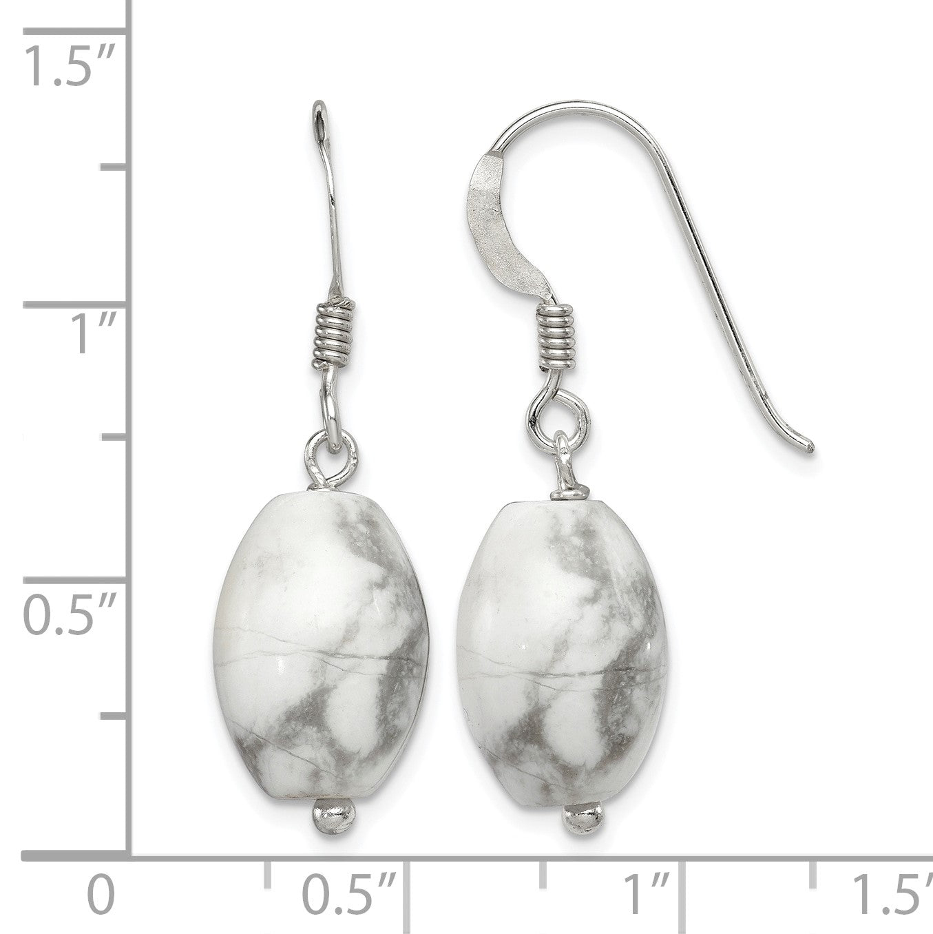 Sterling Silver Polished Oval Howlite Dangle Earrings