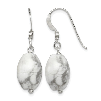 Sterling Silver Polished Oval Howlite Dangle Earrings