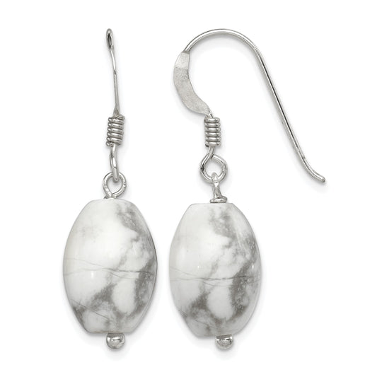 Sterling Silver Polished Oval Howlite Dangle Earrings