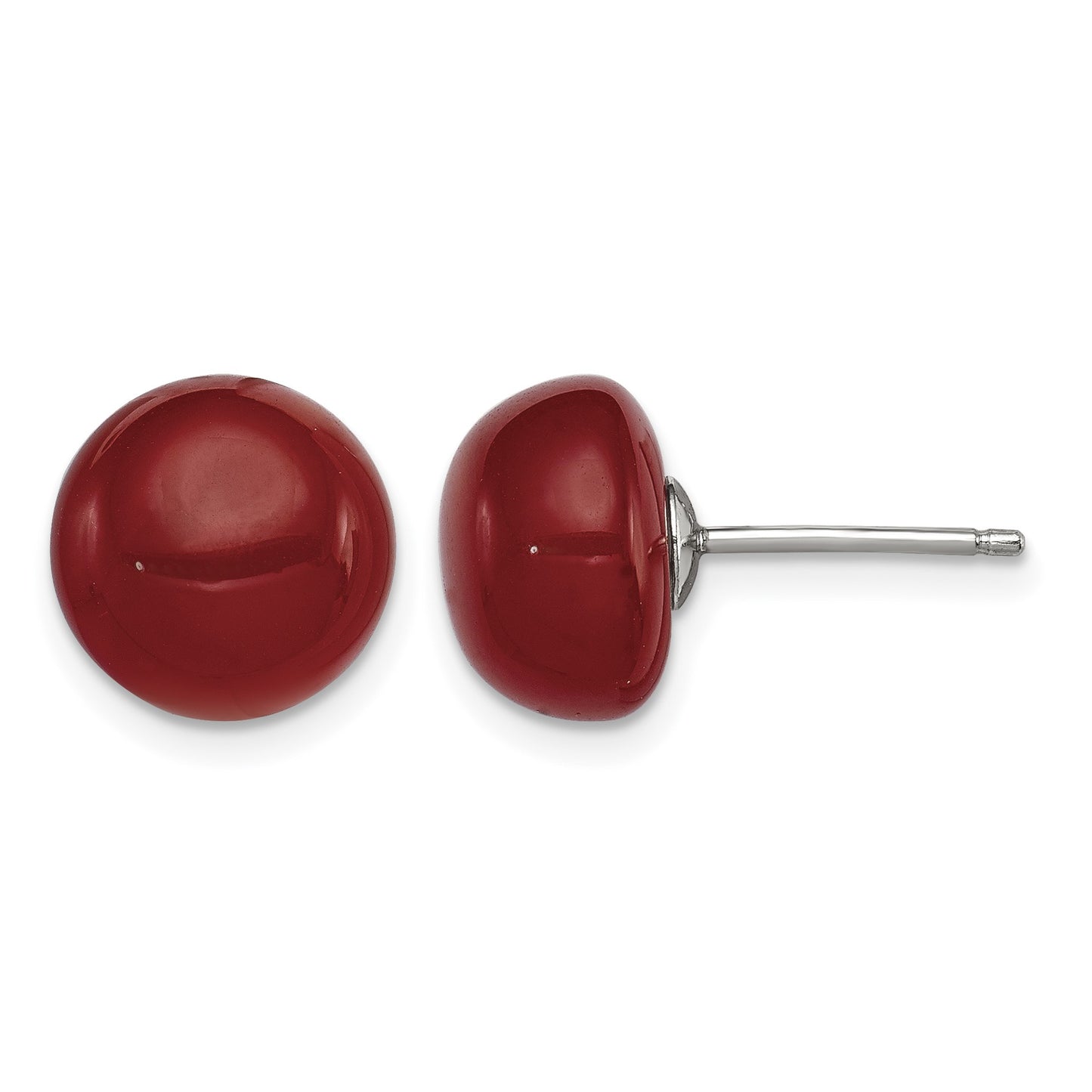Sterling Silver Rhod-pltd 10-11mm Carnelian Button Post Earrings