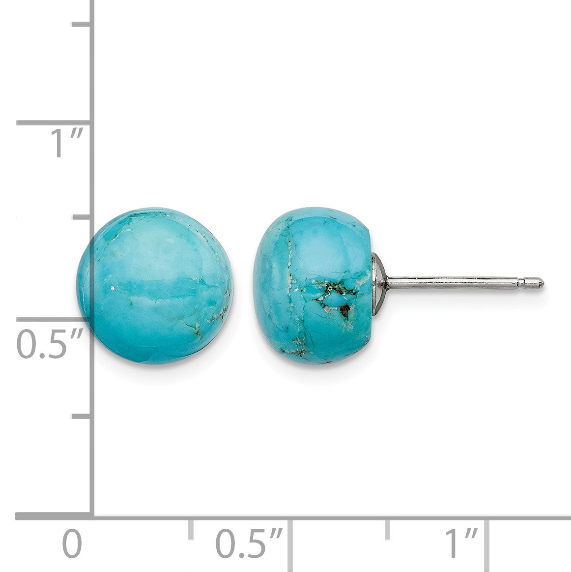 Sterling Silver Rhod-pltd 10-10.5mm Button Turquoise Post Earrings