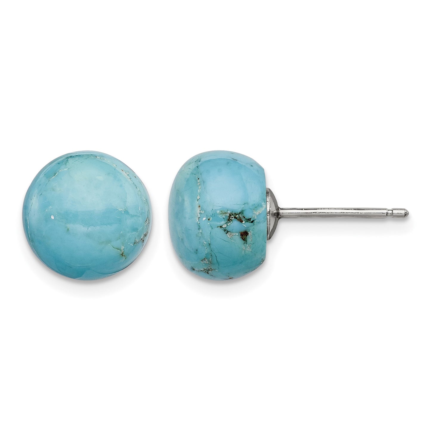 Sterling Silver Rhod-pltd 10-10.5mm Button Turquoise Post Earrings