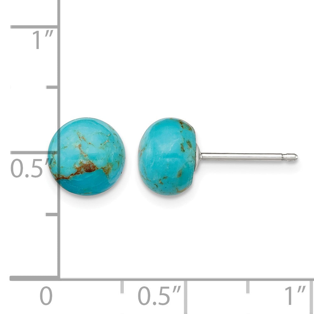 Sterling Silver Rhod-pltd 8-8.5mm Button Turquoise Post Earrings