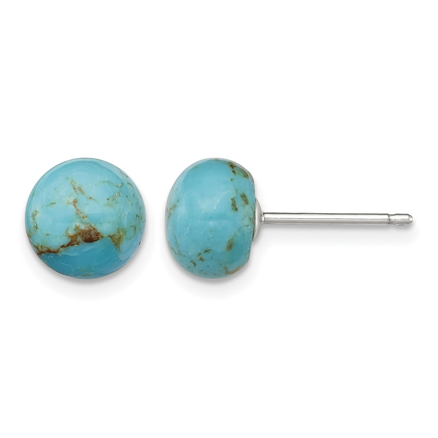 Sterling Silver Rhod-pltd 8-8.5mm Button Turquoise Post Earrings