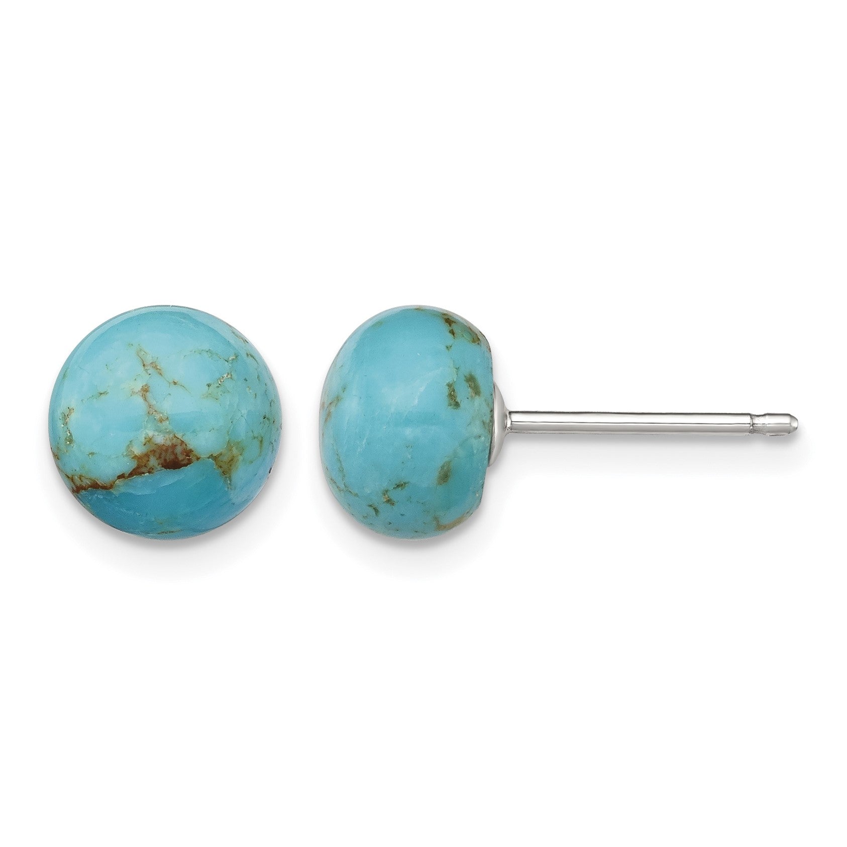 Sterling Silver Rhod-pltd 8-8.5mm Button Turquoise Post Earrings