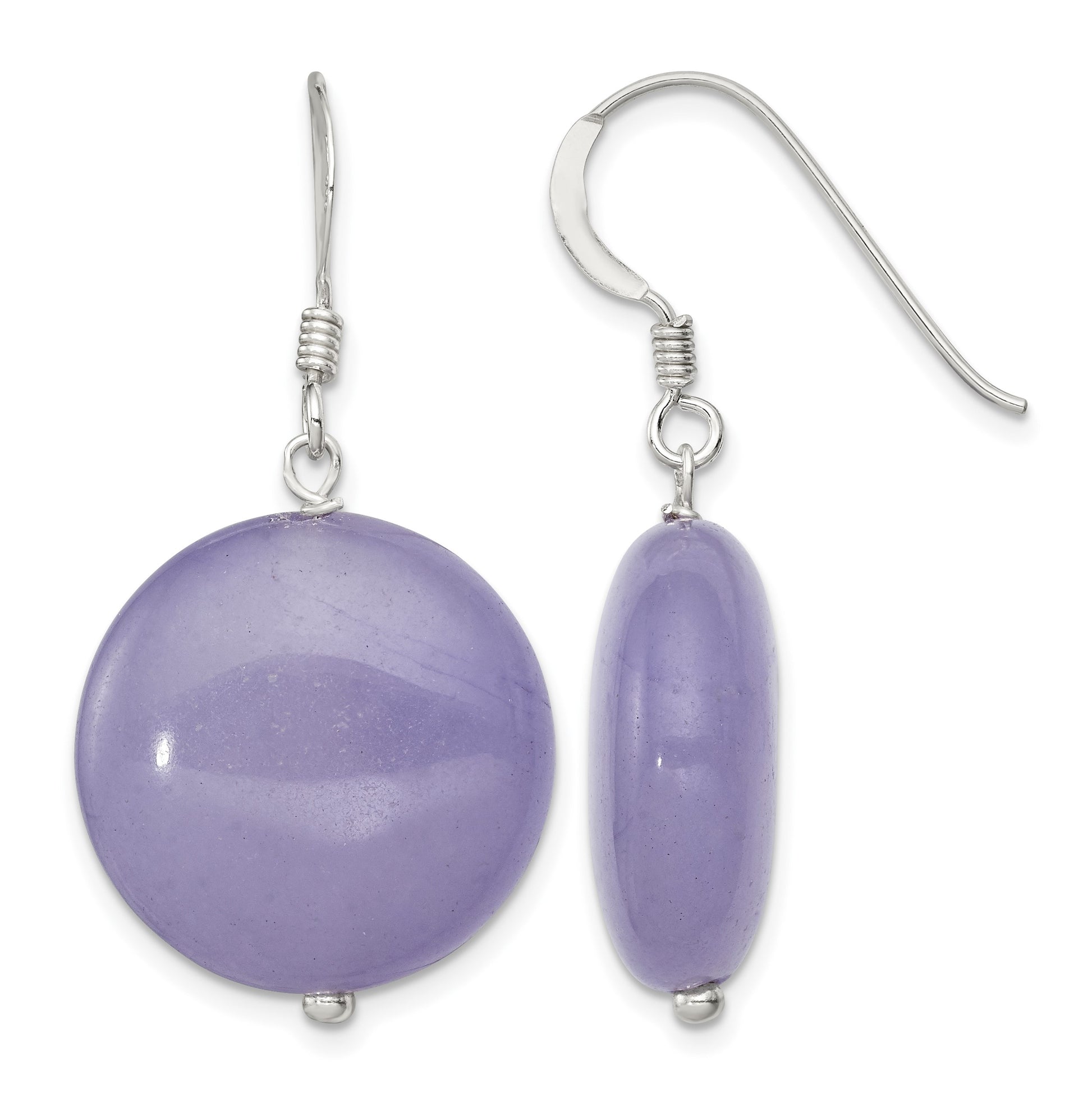 Sterling Silver Polished Lavender Jade Circle Dangle Earrings