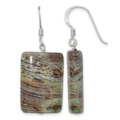 Sterling Silver Polished Rectangular Jasper Dangle Earrings