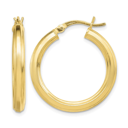 Sterling Silver Gold-flashed 3x25mm Grooved Hoop Earrings