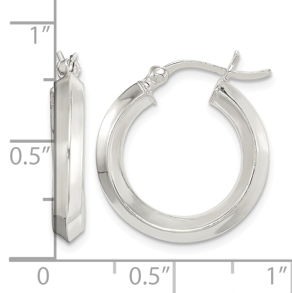 Sterling Silver Polished 3x20mm Knife Edge Round Hoop Earrings