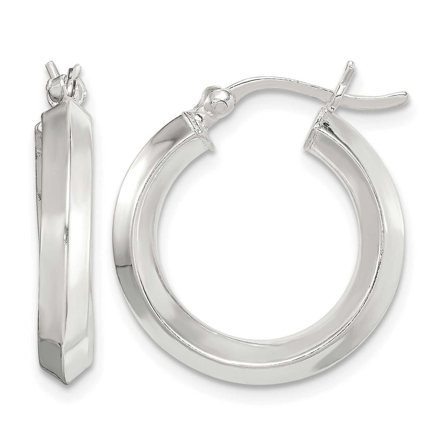 Sterling Silver Polished 3x20mm Knife Edge Round Hoop Earrings
