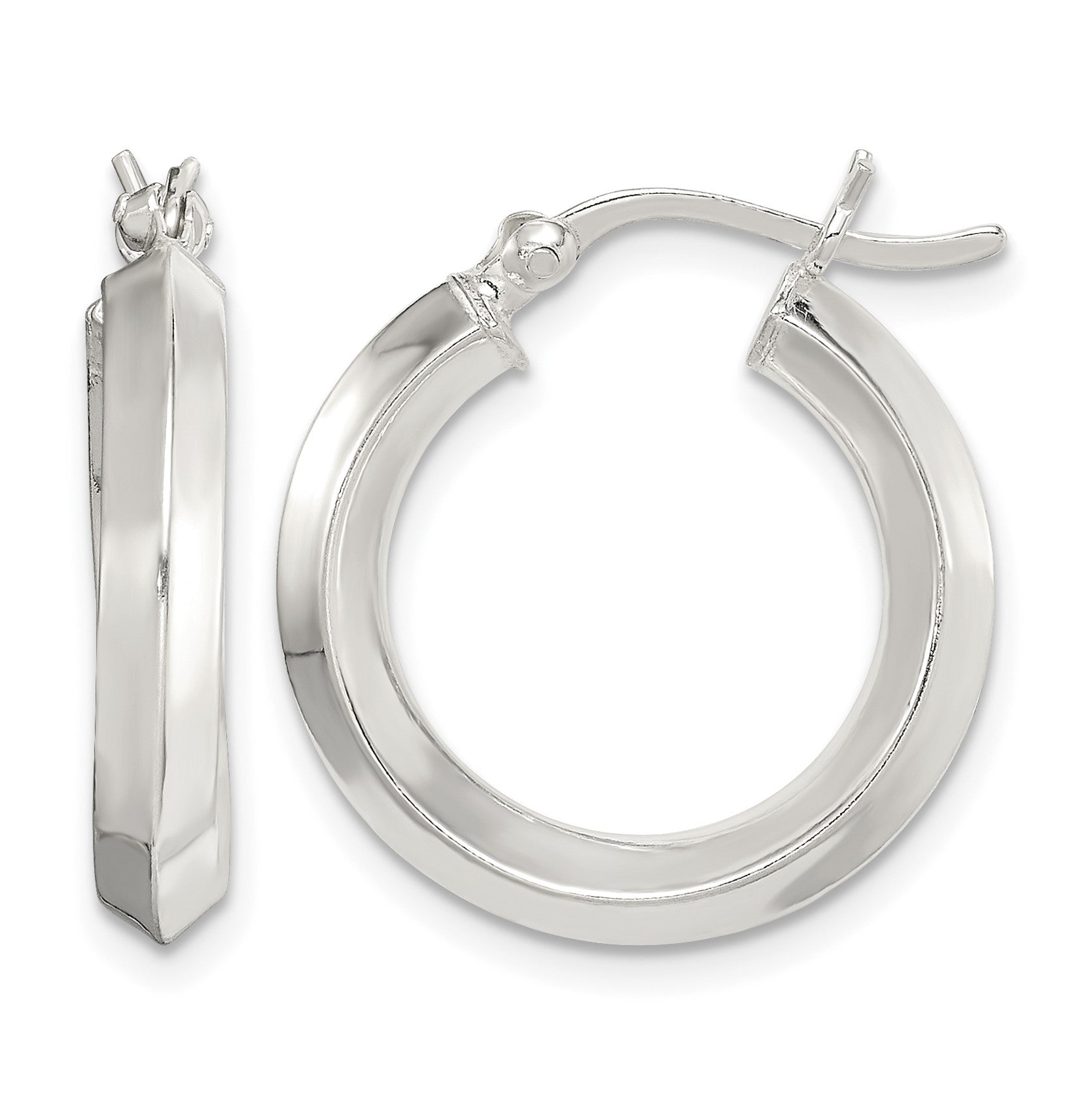 Sterling Silver Polished 3x20mm Knife Edge Round Hoop Earrings