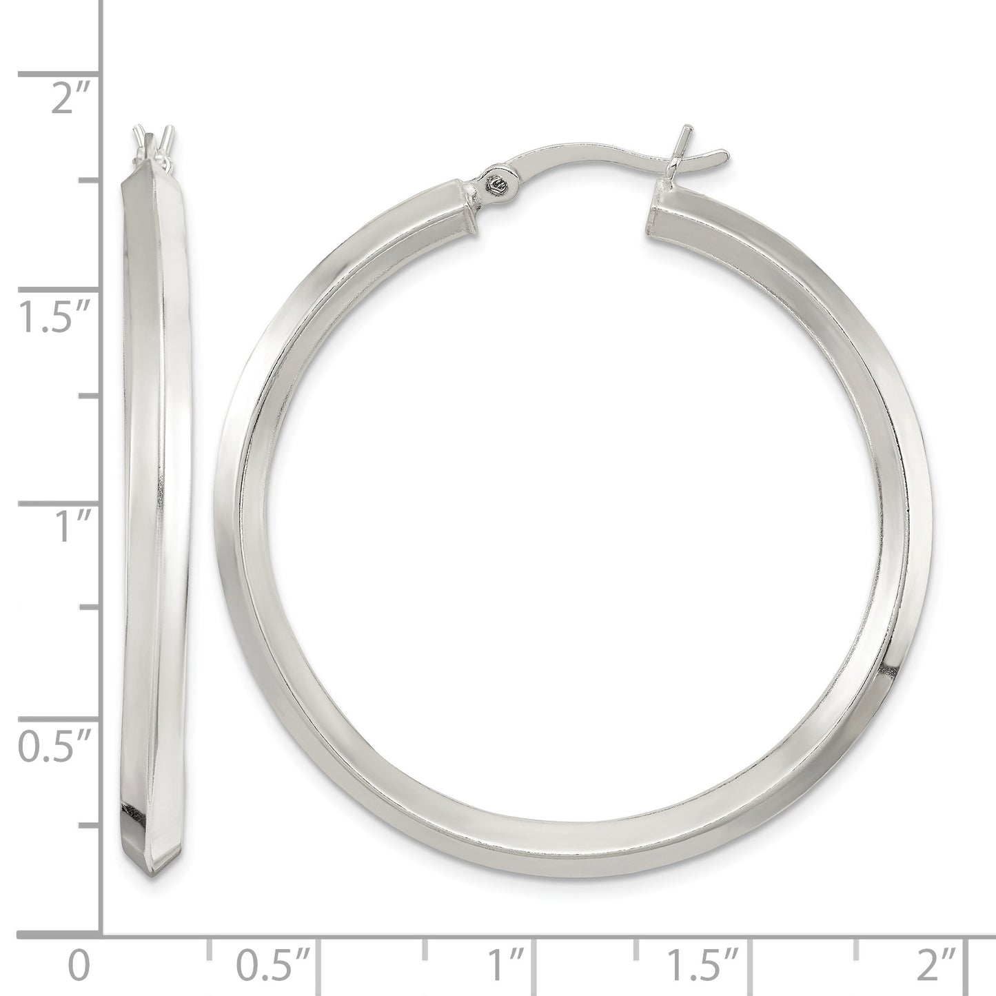 Sterling Silver Polished 3x40mm Knife Edge Round Hoop Earrings
