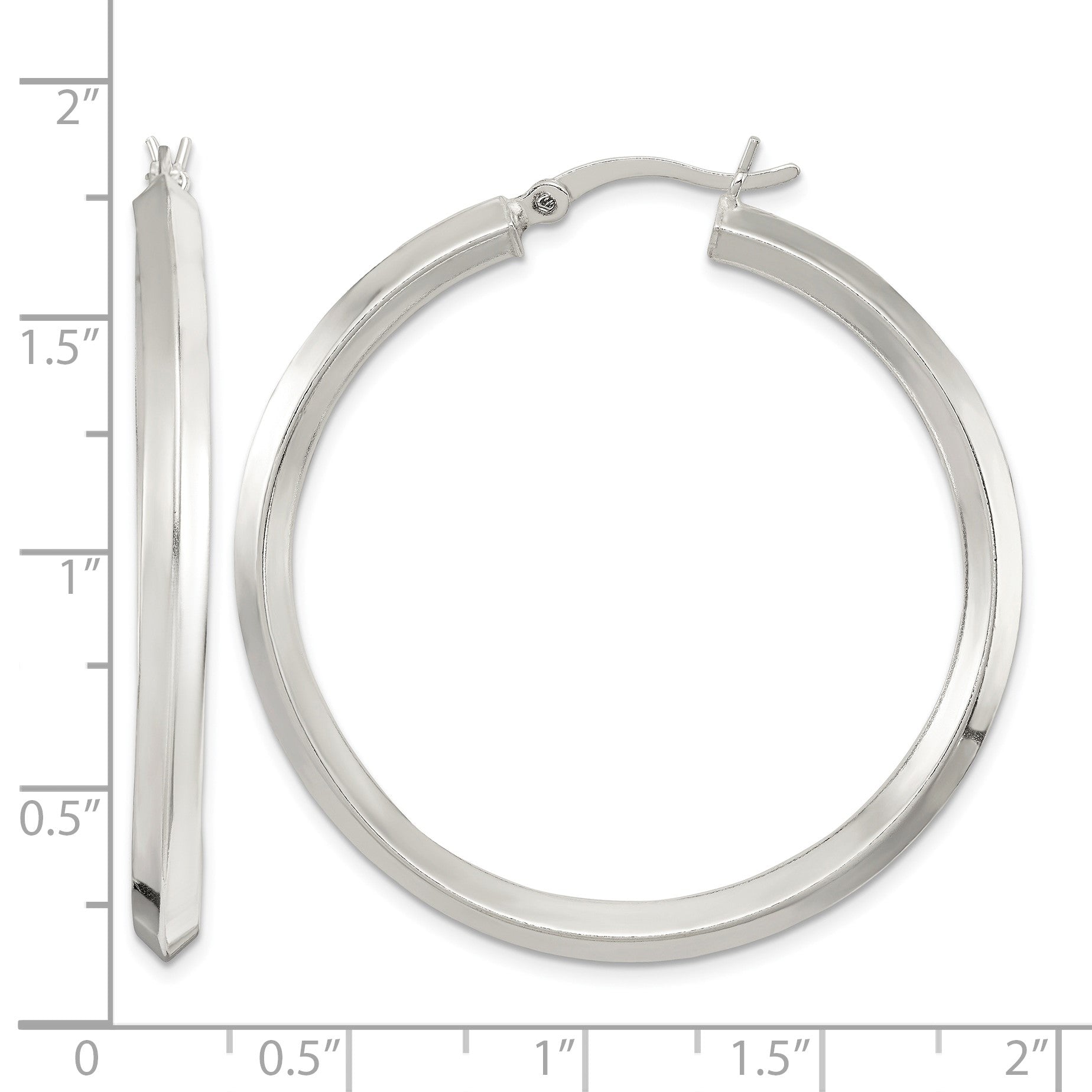 Sterling Silver Polished 3x40mm Knife Edge Round Hoop Earrings