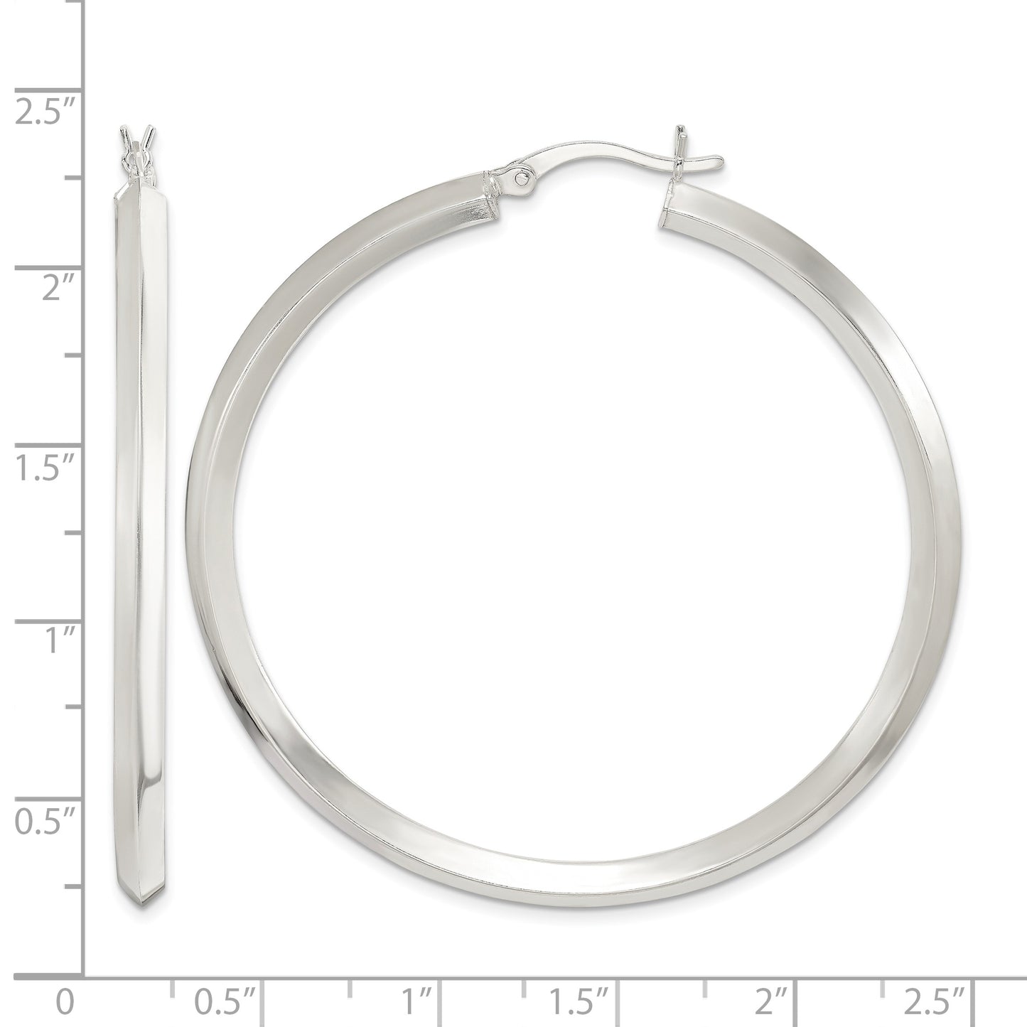 Sterling Silver Polished 3x50mm Knife Edge Round Hoop Earrings