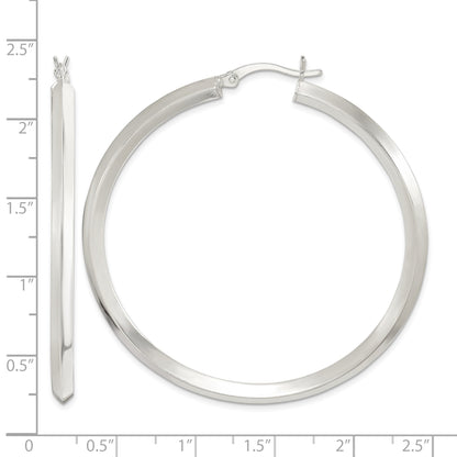 Sterling Silver Polished 3x50mm Knife Edge Round Hoop Earrings