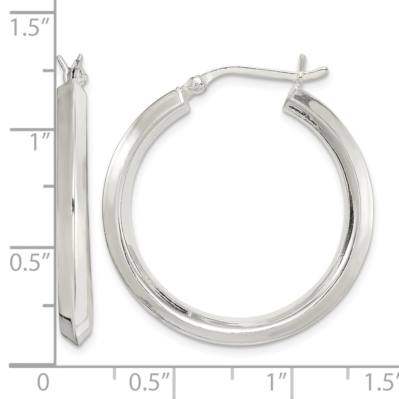 Sterling Silver Polished 3x30mm Knife Edge Round Hoop Earrings