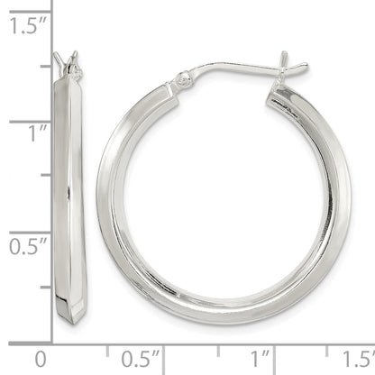 Sterling Silver Polished 3x30mm Knife Edge Round Hoop Earrings