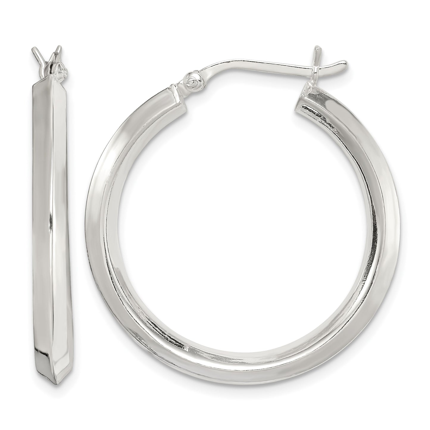 Sterling Silver Polished 3x30mm Knife Edge Round Hoop Earrings