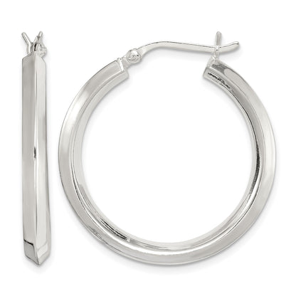 Sterling Silver Polished 3x30mm Knife Edge Round Hoop Earrings