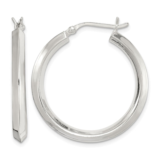 Sterling Silver Polished 3x30mm Knife Edge Round Hoop Earrings