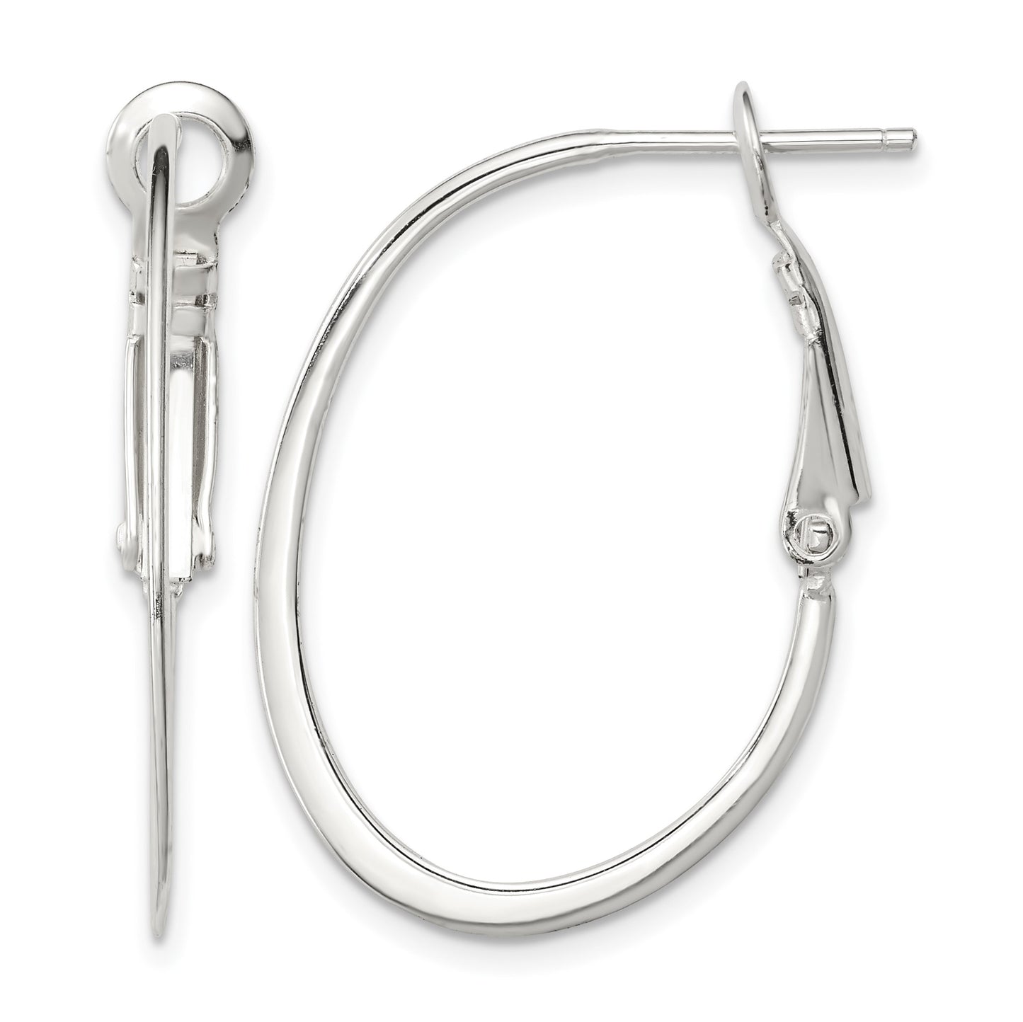 Sterling Silver Rhodium-plated 1.5mm Oval Omega Back Hoop Earrings