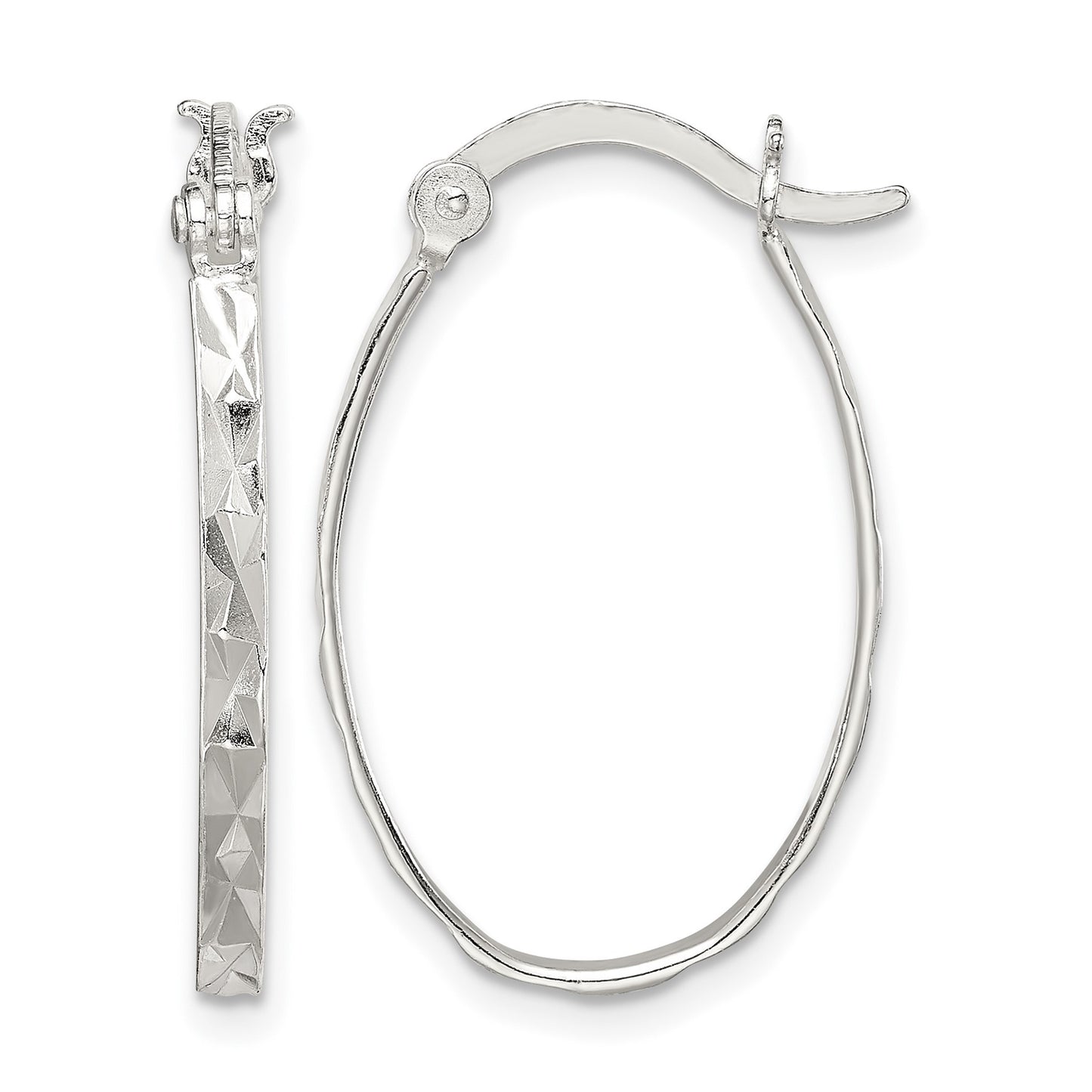 Sterling Silver Rhod-plated Polished/Textured 2mm Oval Hoop Earrings