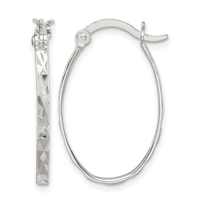 Sterling Silver Rhod-plated Polished/Textured 2mm Oval Hoop Earrings