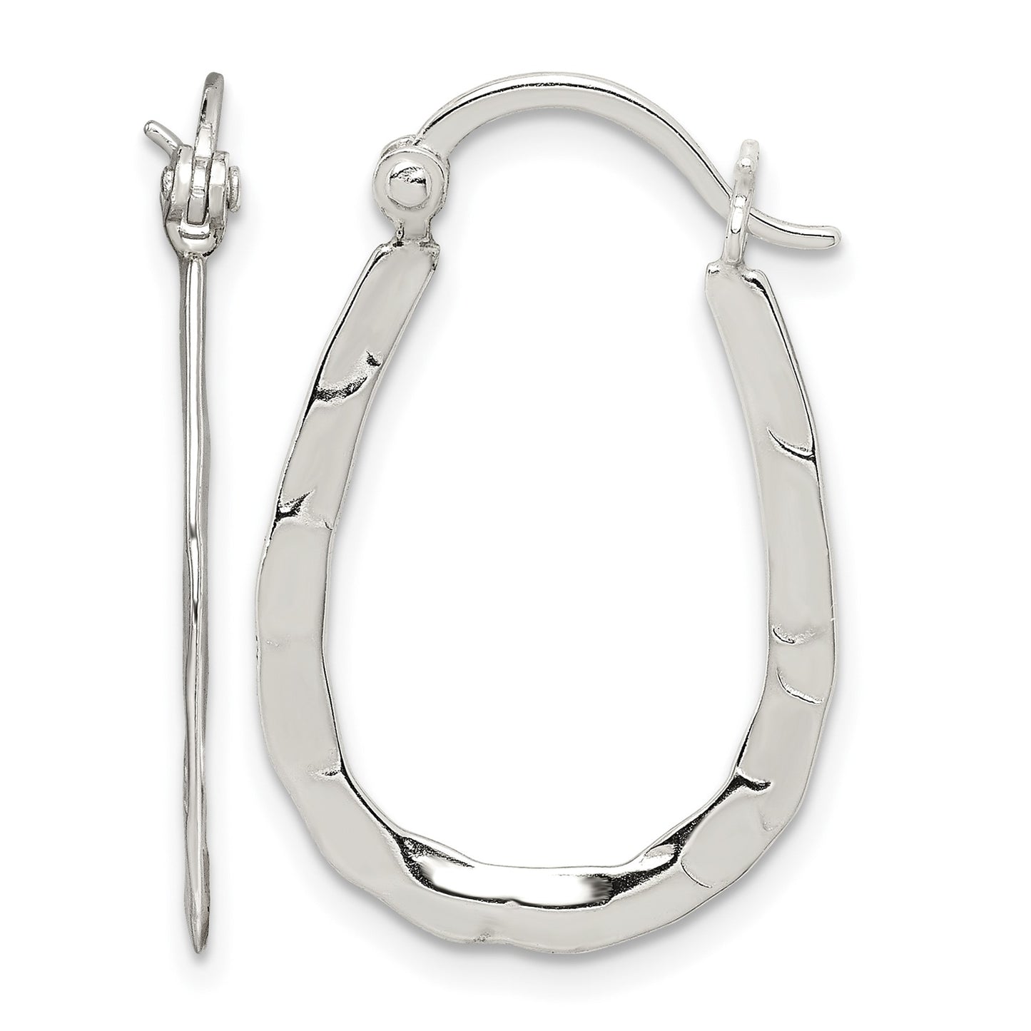 Sterling Silver Polished & Hammered Oval Hoop Earrings