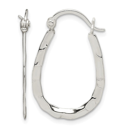Sterling Silver Polished & Hammered Oval Hoop Earrings