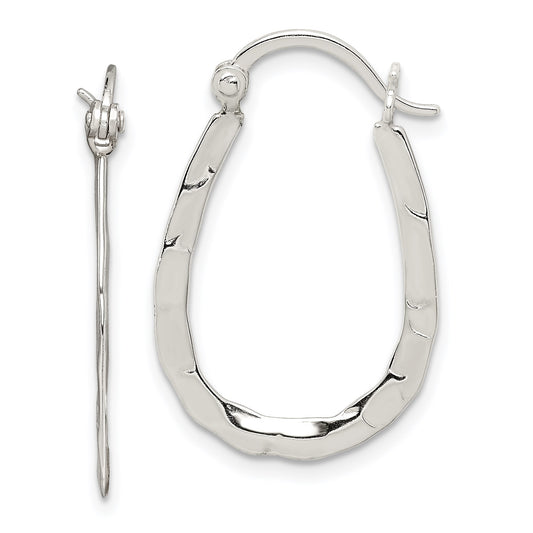 Sterling Silver Polished & Hammered Oval Hoop Earrings