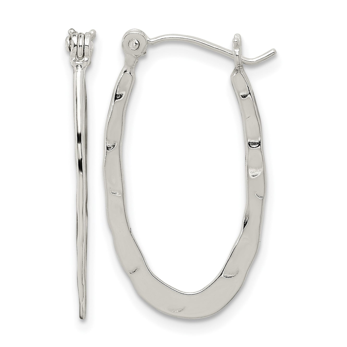 Sterling Silver Polished & Hammered Oval Hoop Earrings