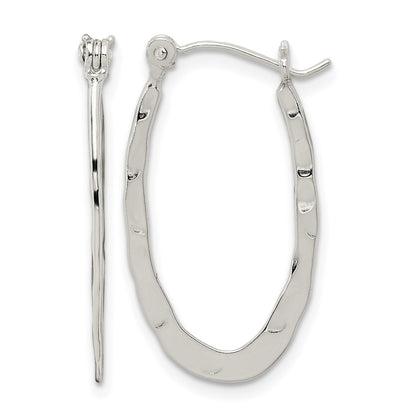 Sterling Silver Polished & Hammered Oval Hoop Earrings