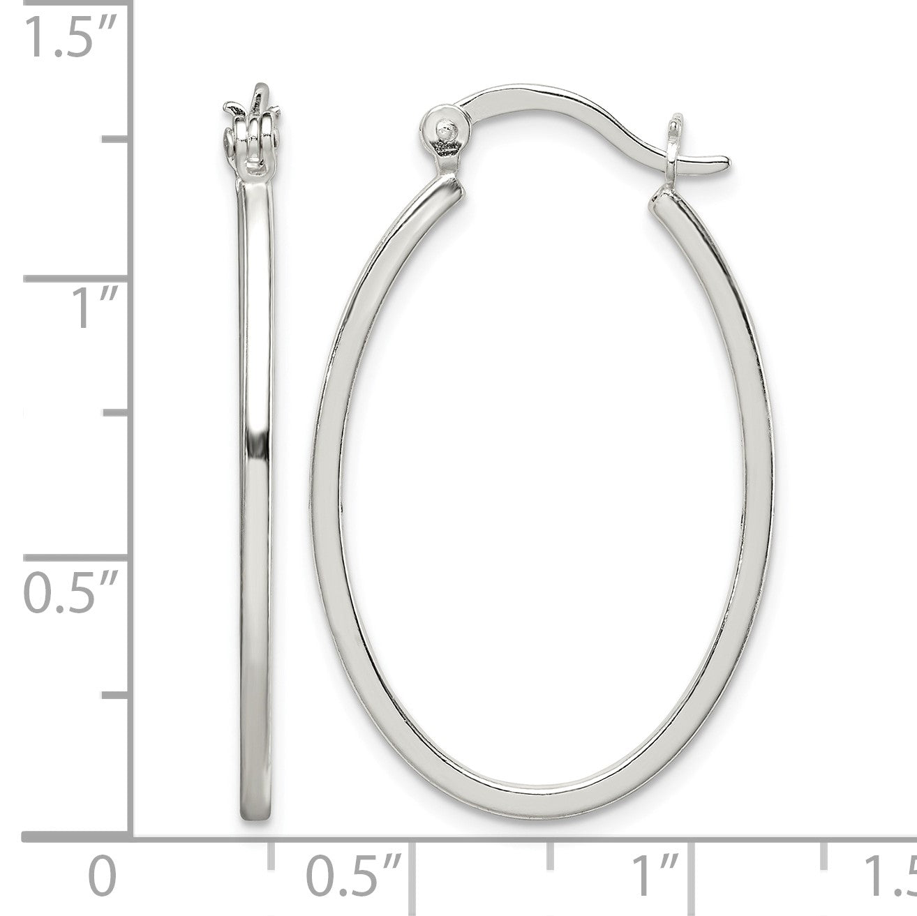 Sterling Silver Polished 1.5mm Square Tube Oval Hoop Earrings