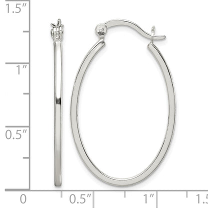 Sterling Silver Polished 1.5mm Square Tube Oval Hoop Earrings