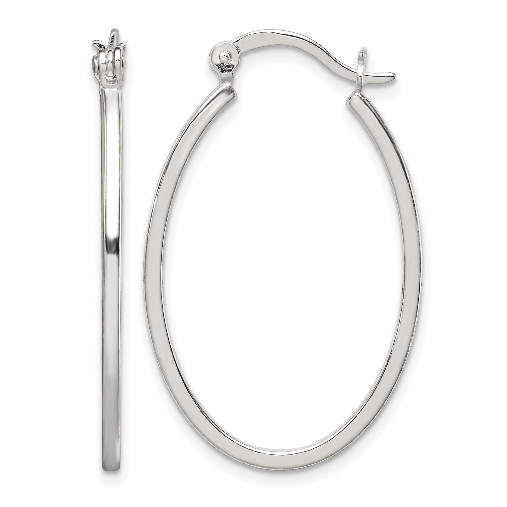 Sterling Silver Polished 1.5mm Square Tube Oval Hoop Earrings