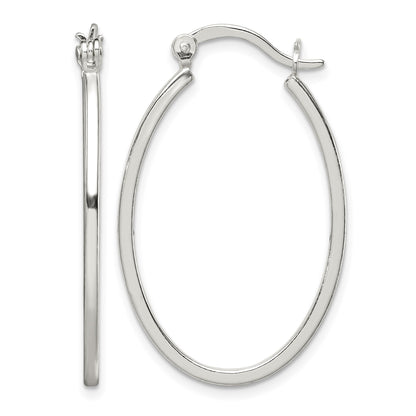 Sterling Silver Polished 1.5mm Square Tube Oval Hoop Earrings