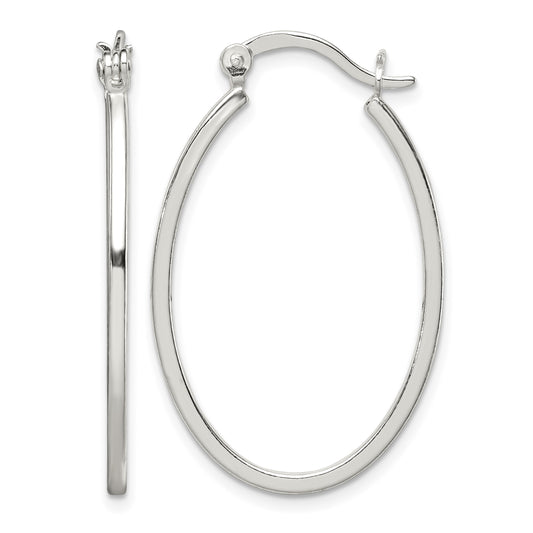 Sterling Silver Polished 1.5mm Square Tube Oval Hoop Earrings