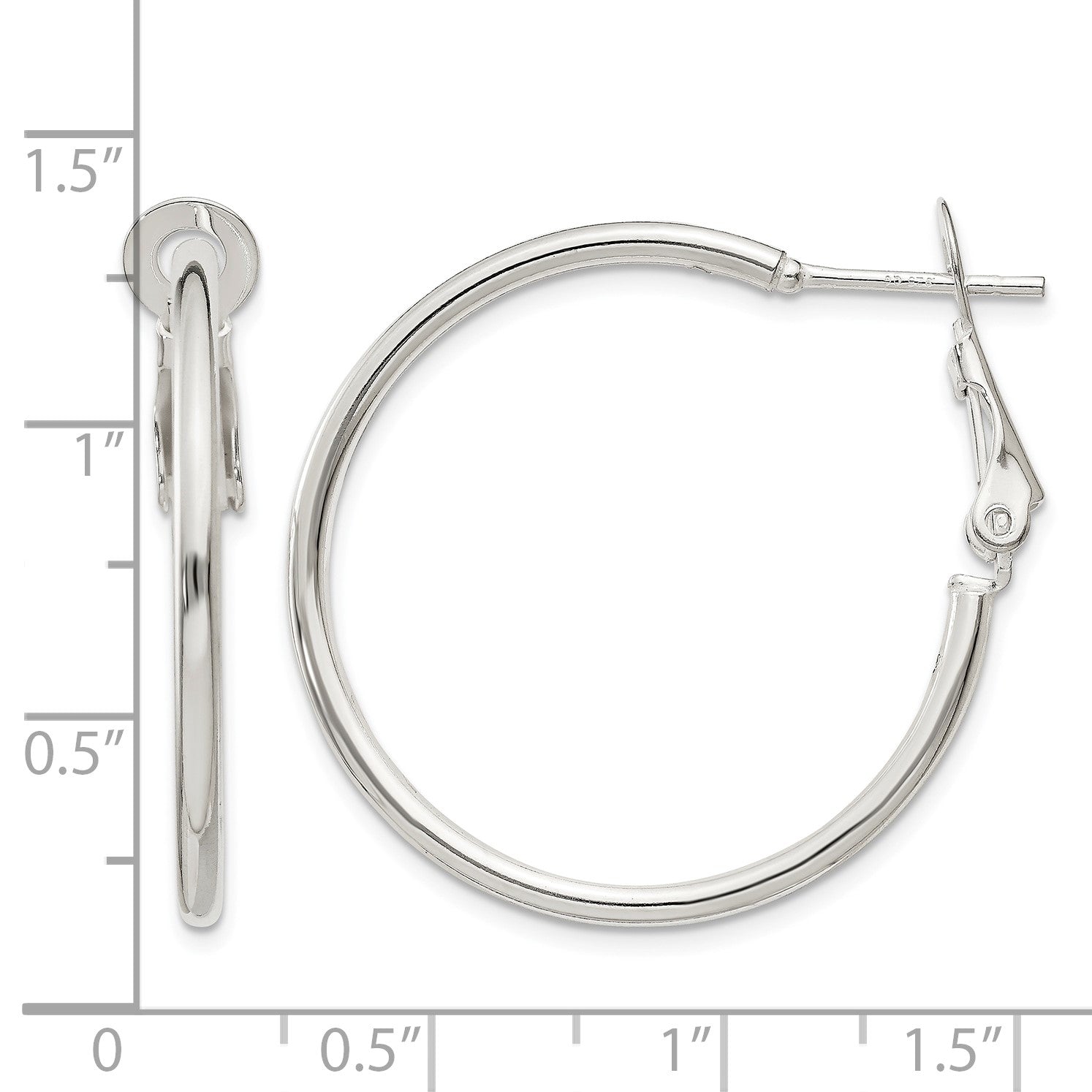 Sterling Silver Polished 2x30mm Omega Back Round Hoop Earrings