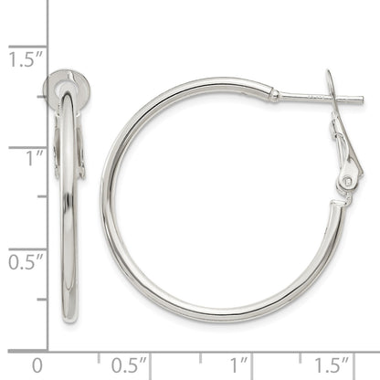 Sterling Silver Polished 2x30mm Omega Back Round Hoop Earrings