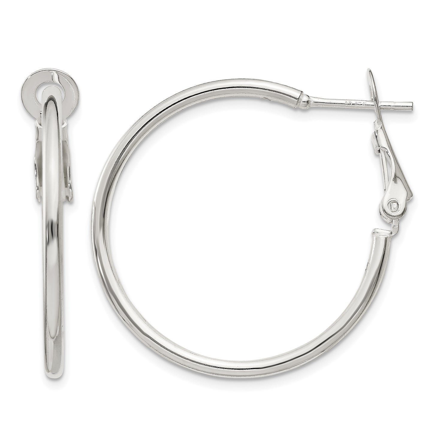 Sterling Silver Polished 2x30mm Omega Back Round Hoop Earrings