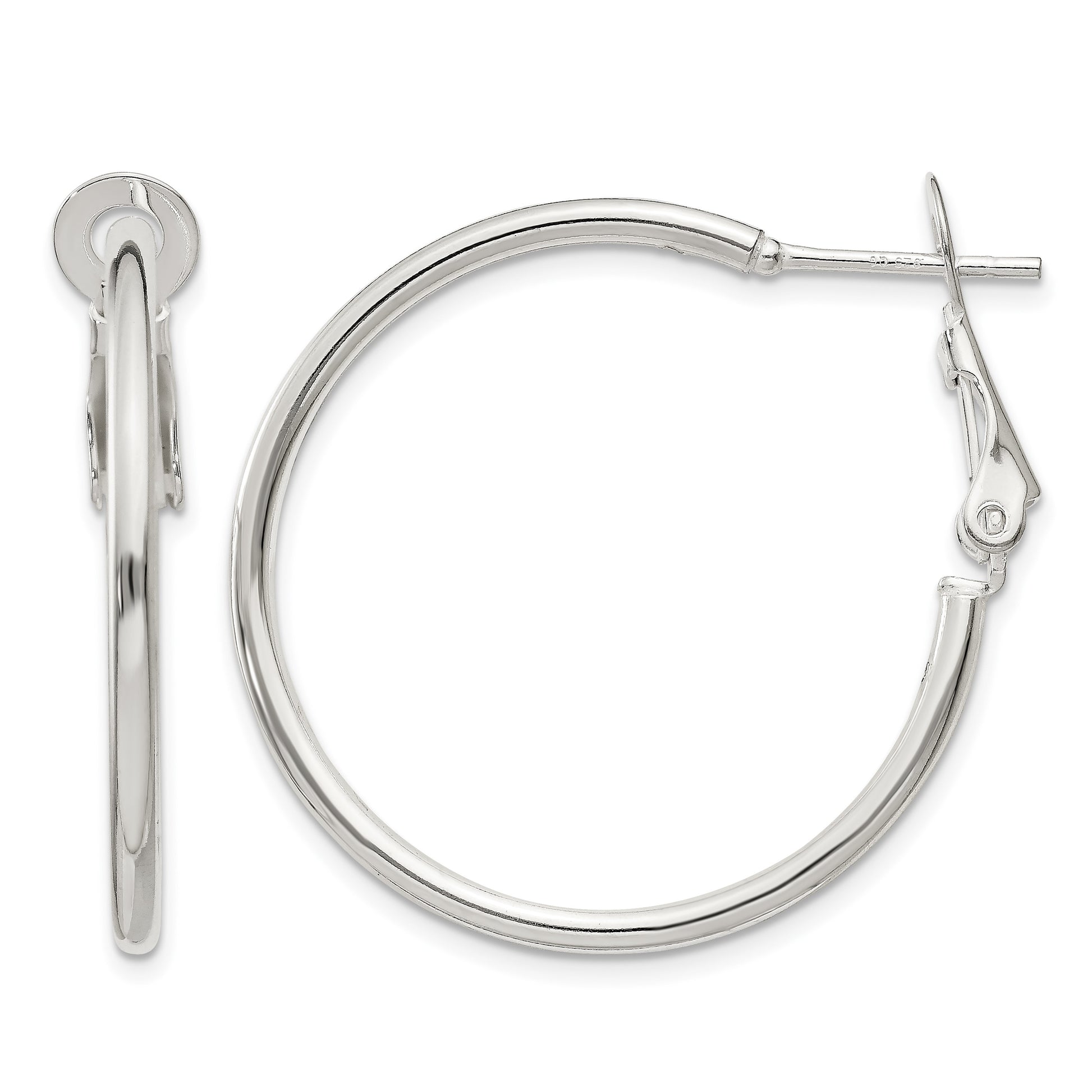 Sterling Silver Polished 2x30mm Omega Back Round Hoop Earrings