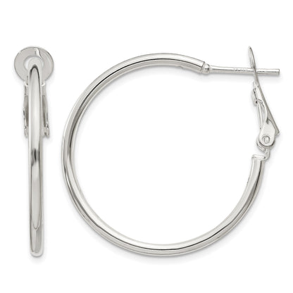 Sterling Silver Polished 2x30mm Omega Back Round Hoop Earrings