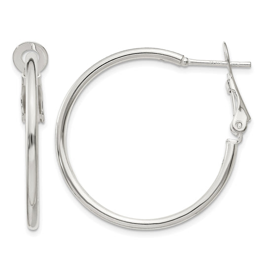 Sterling Silver Polished 2x30mm Omega Back Round Hoop Earrings