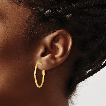 Sterling Silver Gold-tone Polished 2mm Omega Back Round Hoop Earrings