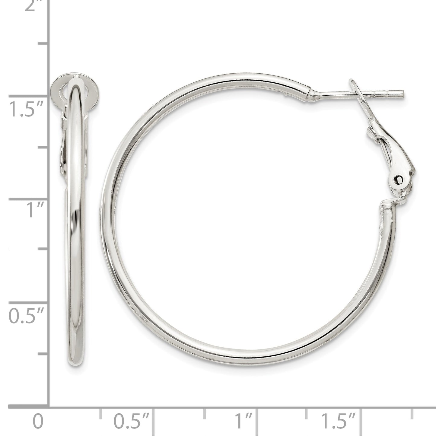 Sterling Silver Polished 2x35mm Omega Back Round Hoop Earrings