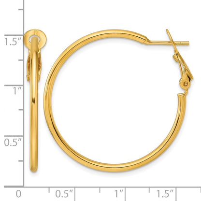 Sterling Silver Gold-tone Polished 2mm Omega Back Round Hoop Earrings